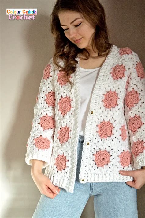 Crochet Granny Square Cardigan Rose Colour Ceilidh Crochet