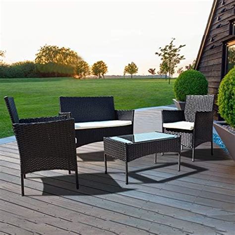 Bigzzia Rattan Garden Furniture Set 4 Piece Patio Rattan Furniture Sofa Weaving Wicker Includes