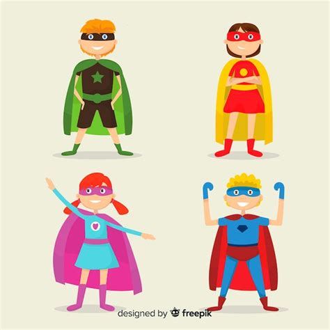 Set Van Superheld Kinderen Gratis Vector