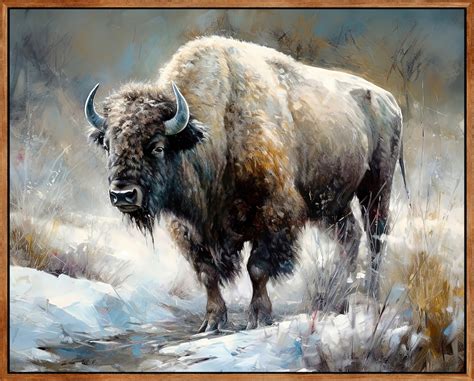 Framed Bison In The Snow Canvas Print Trendy Home Decor Luxury Canvas