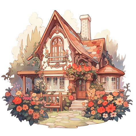 Cozy Cottage With Summer Flowers In Rustic And Cottagecore Style