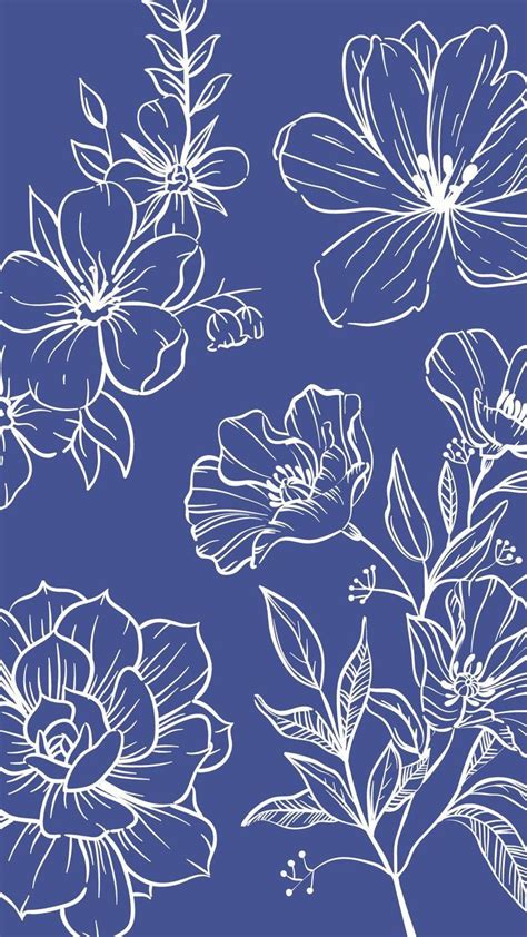 White Flowers On A Blue Background Are Drawn By Hand In This Drawing Technique Which Is Easy To