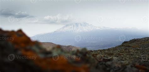 Snowy Mountain Ararat Peak With Cloud Pass From Turkey Side In Late