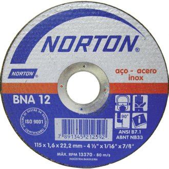 DISCO CORTE NORTON 115 X 1 6 X 22 23 MM BNA 12 JC Materiais Para