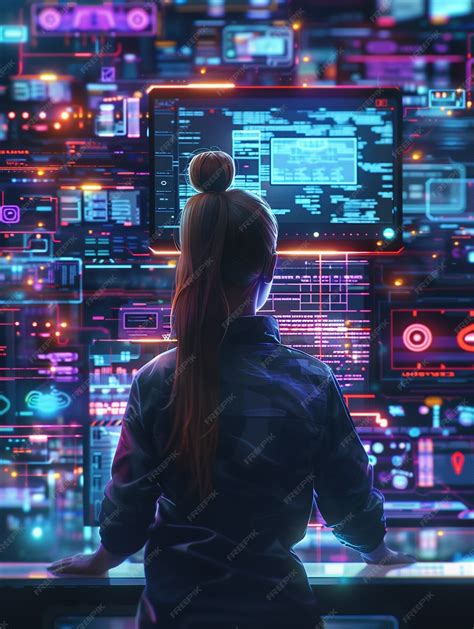 Cyber security experts working with tech devices and neon lights | AI