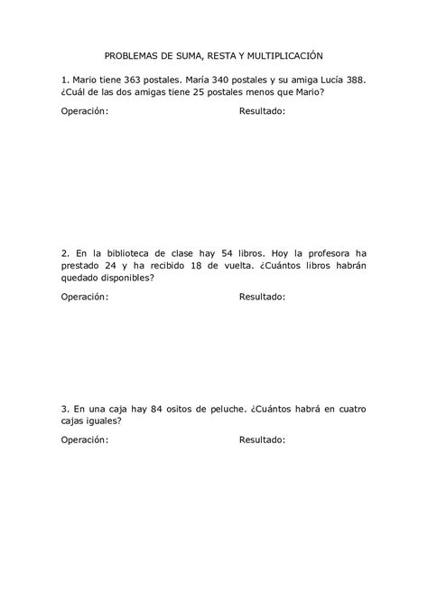 Calaméo Problemas Suma Resta Y Multiplicación