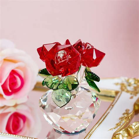 H D Hyaline Dora Crystal Red Rose Bouquet Statues Glass Dream Flower