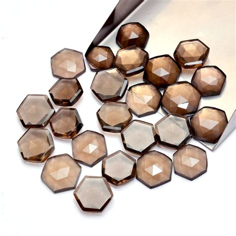 Smoky Quartz Faceted Hexagon Rose Cuts Natural Brown Smoky Loose 12mm