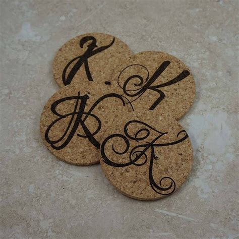 Monogram Initial Coasters Cork Coaster Set Laser Engraved Etsy