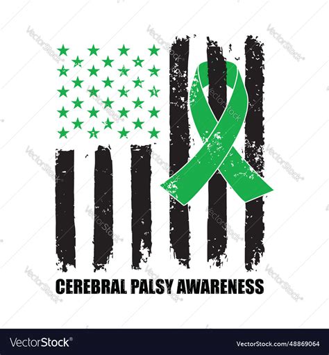 Cerebral palsy awareness green ribbon american Vector Image