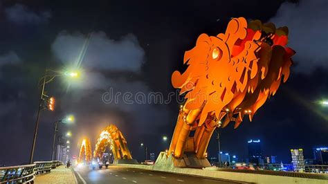 Dragon Bridge at Night in Da Nang, Vietnam. Editorial Stock Image ...