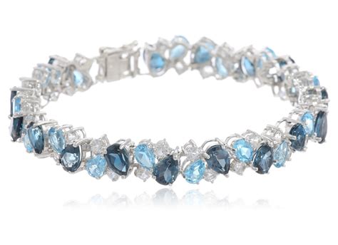 Sterling Silver Blue and White Topaz Bracelet, 7.25" - Visuall.co