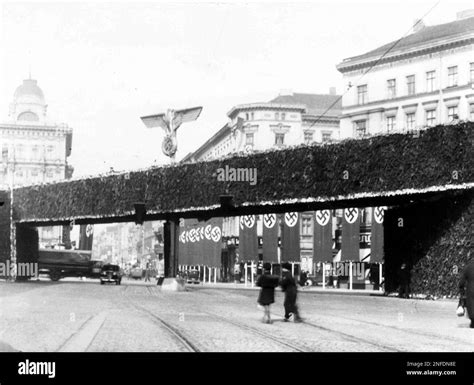 Nazi Flags And Emblems Decorate The Street In Vienna Austria March 17