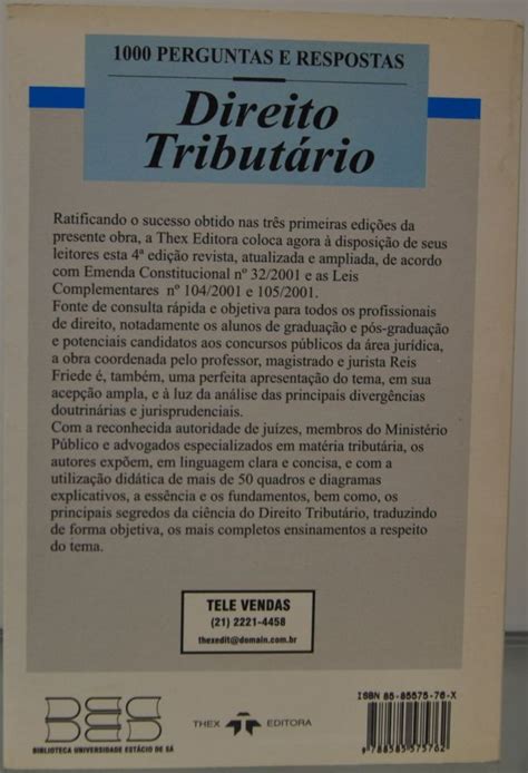 Livro 1000 Perguntas E Respostas Direito Tributário Reis Friede