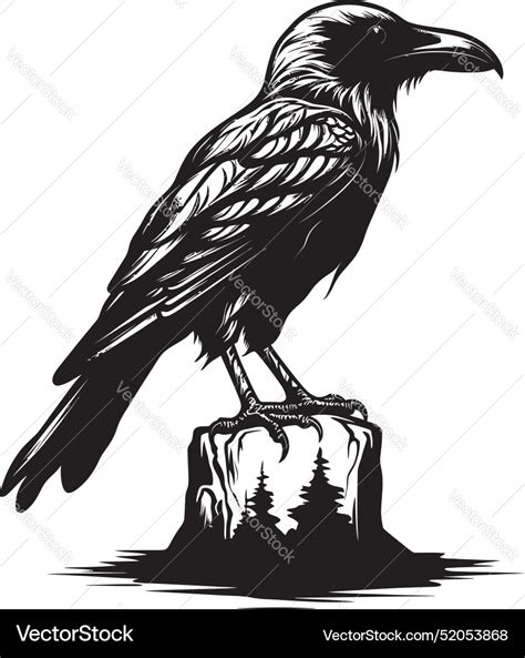 Enigmatic Raven Perched Skull Art Grim Royalty Free Vector