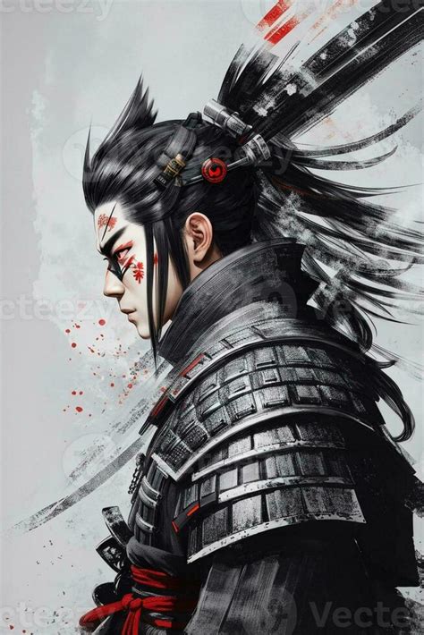 Japanese Samurai Warrior Character Design Medieval Soldier With Sword Japan Culture And