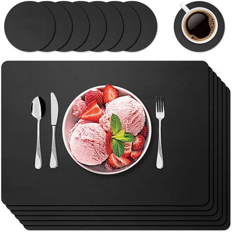 Homcomodar Black Placemats And Coasters Set Of 6 Dining Table Place