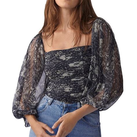 Free People Tops Free People Lilia Navy Floral Scrunched Crop Top