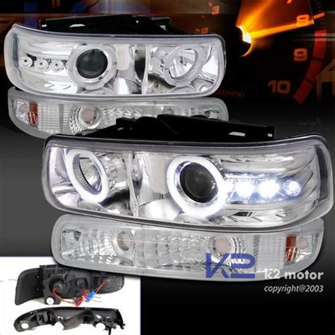 Find 99 02 CHEVY SILVERADO CHROME LED HALO PROJECTOR HEADLIGHTS CLEAR