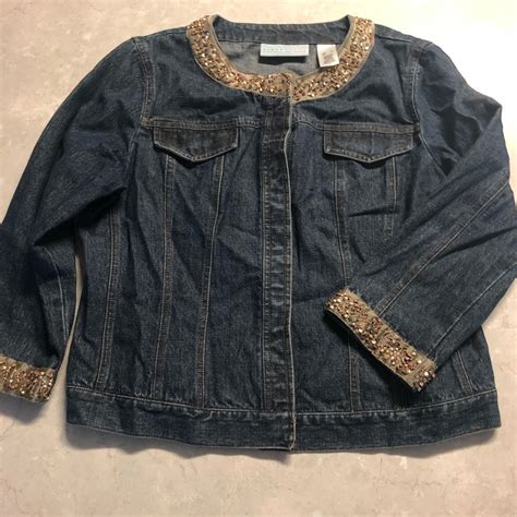 First Issue Liz Claiborne Gold Sequin Jean Jacket Gem