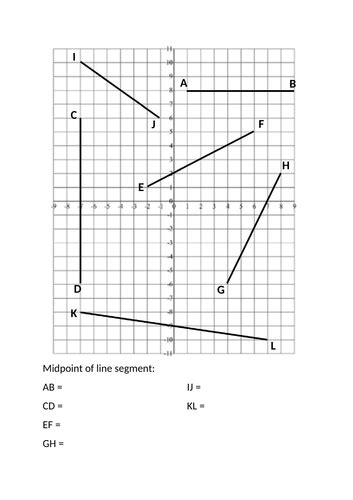 Midpoint Of Line Segment Worksheet Teaching Resources