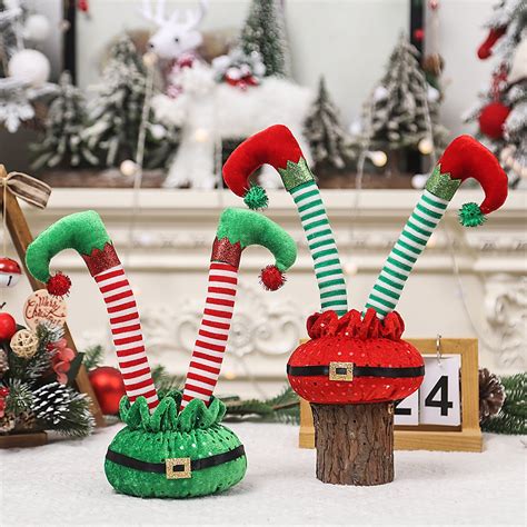 Kiskick Christmas Elf Leg Decoration Upside Down Red Green White