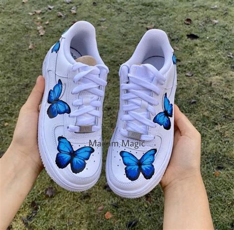 Hand Painted Custom Nike Air Force Low Triple Blue Butterfly Etsy