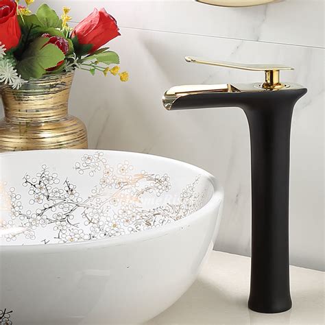 Brass Tall Vessel Sink Faucet Luxury White Black Gold Waterfall Single Handle Modern