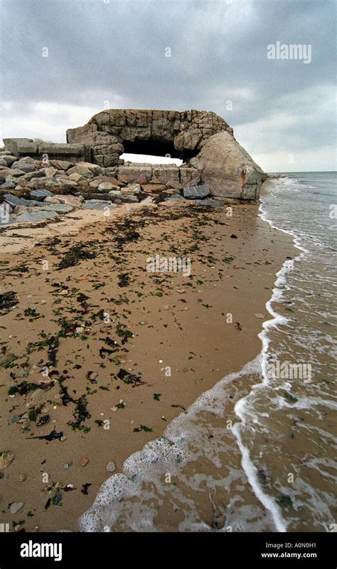 Remains Of Wartime Bunker Ver Sur Mer Normandy France Eu Europe Stock