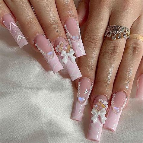 Amazon Foccna Press On Nails Long Rhinestone Pink Fake Nails Black