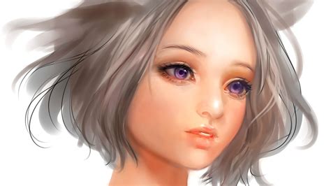 1061865 Face Digital Art Model Long Hair Anime Girls Purple Blue Black Hair Hair Color