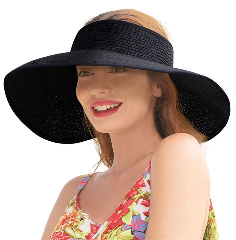 Women Sun Visors Wide Brim Foldable Packable Roll Up Ponytail Beach Hat