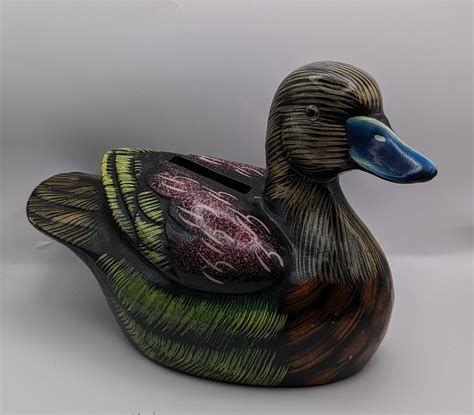 Duck Money Box Colourful Painted Plumage Etsy