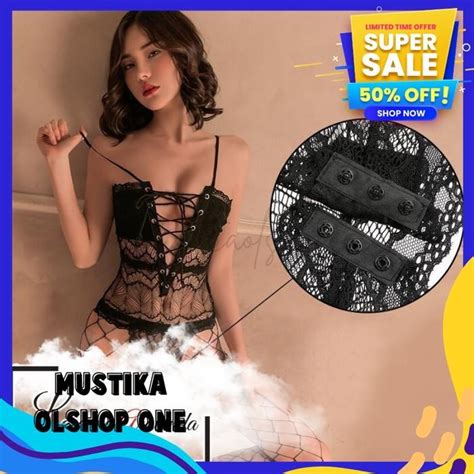Jual SET LINGERIE SEKSI LENGKAP DENGAN STOKING MODEL KORSET SEXY HIGHT
