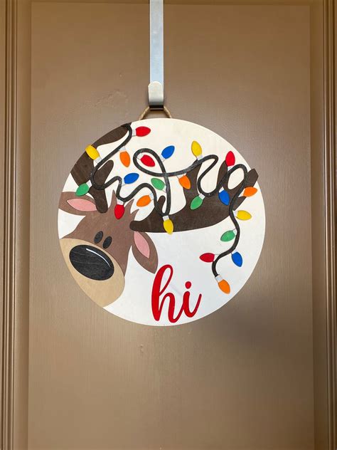 Christmas Reindeer Door Hanger Christmas Welcome Door Hanger Etsy