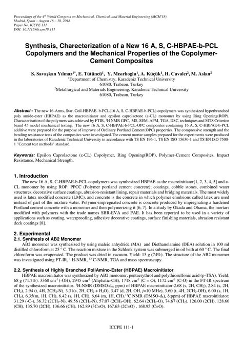 Pdf Synthesis Charecterization Of A New A S C Hbpae B Pcl