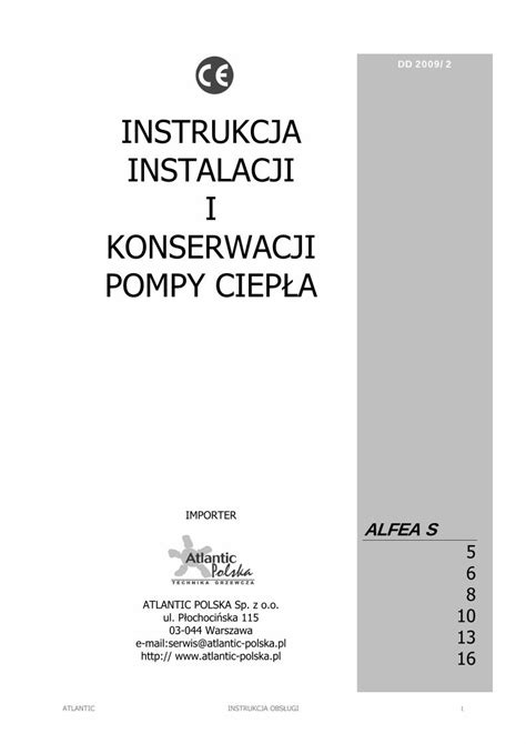 Pdf Instrukcja Instalacji I Konserwacji Pompy Ciep A Pompa Ciep A