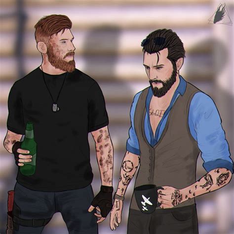 Two Men Standing Next To Each Other With Tattoos On Their Arms And One