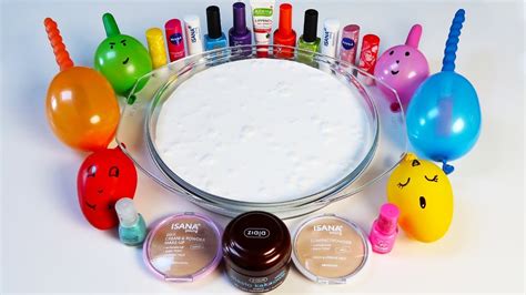 Mixing Makeup Into Glossy Slime Relaxing Slime With Funny Balloons