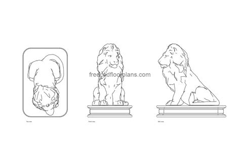 Lion Stone Statue Free Cad Drawings