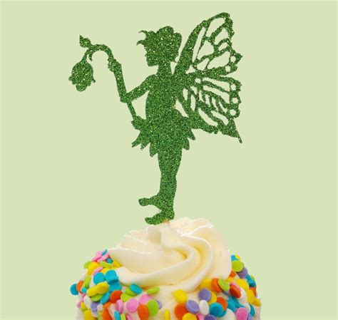 Fairy Cupcake Toppers Set Of 10 Glitter Fairy With Lantern Etsy