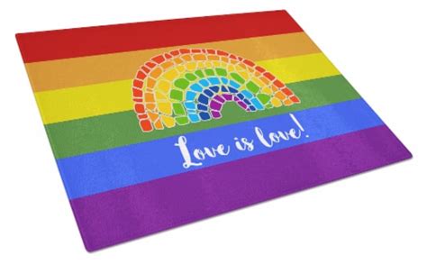 Gay Pride Love Is Love Mosaic Rainbow Glass Cutting Board Large