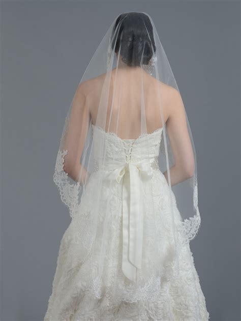 Ivory Wedding Veil Alencon Lace V