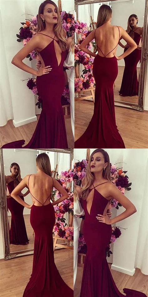 Sexy Mermaid Spaghetti Straps Burgundy Sweep Train Prom Dress With Keyhole M1520 On Luulla