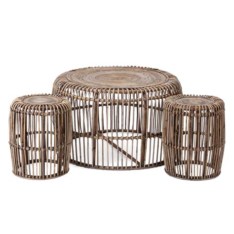 Fermo Rattan Coffee Table Set Of Paynes Gray Paynesgray Rattan