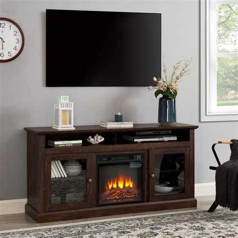 Farmhouse Fireplace Tv Stand For Tvs Up To 60 With Glass Door Entertainment Console With 18