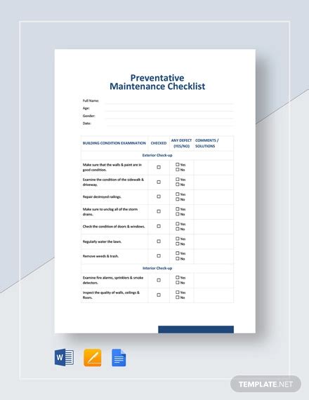 Maintenance Checklist 25 Examples Format Pdf