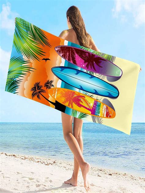 Pc Colorful Surfboard Beach Coconut Tree Printed Bath Towel