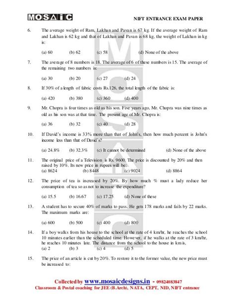 NIFT SAMPLE PAPERS GAT FOR NIFT B DESIGN 2015 ENTRANCE Exam Papers