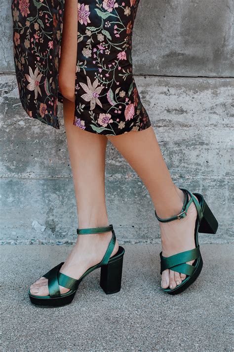 Emerald Green Ankle Strap Heels Platform Heels Green Heels Lulus